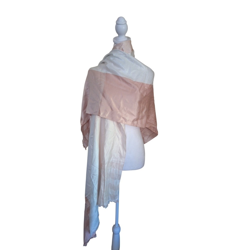 Chicos Scarf Blush Pink Champagne Metallic Shimmer Colorblock Viscose Wrap Shawl